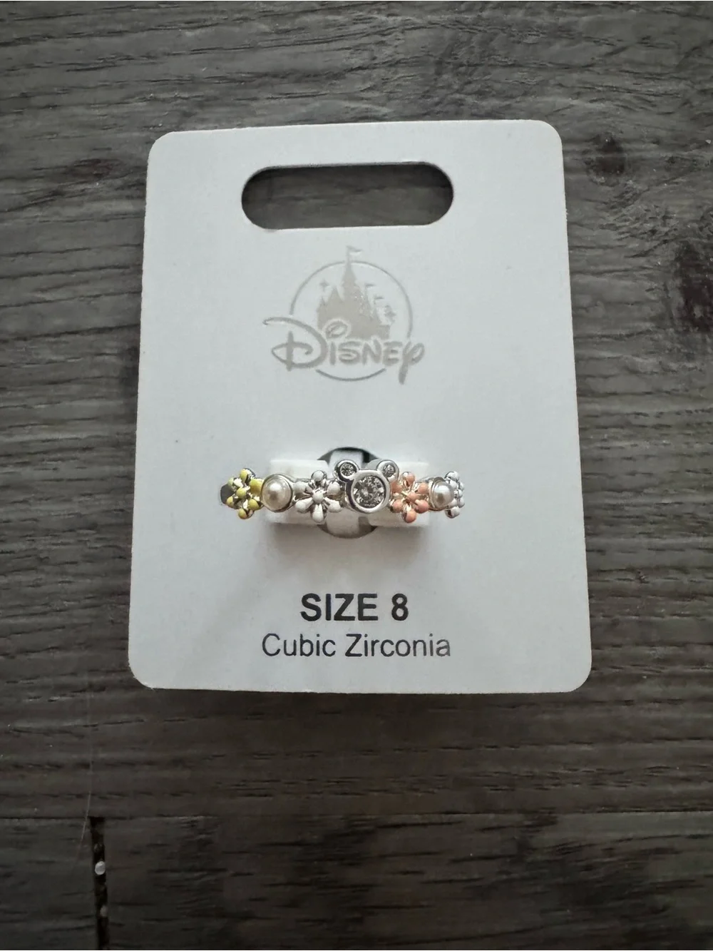 Disney Silver Floral Cubic Zirconia Ring - Size 8 (Multicolor Accents)